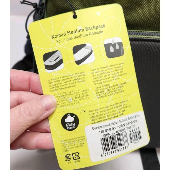 NWT Moleskine Nomad Medium Backpack Bag Padded Unisex Green - Picture 11 of 16